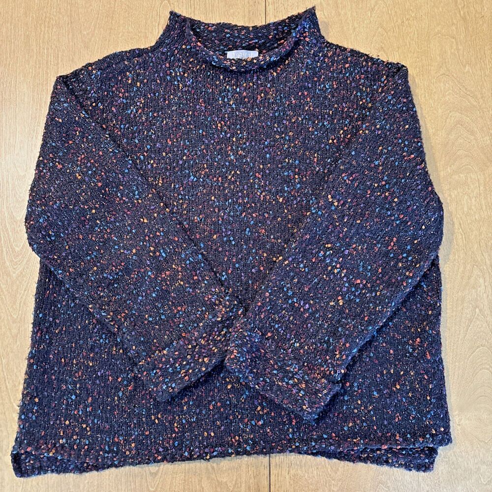 HABITAT Black Confetti Funnel Neck Mock Pullover Sweater Soft Sz M